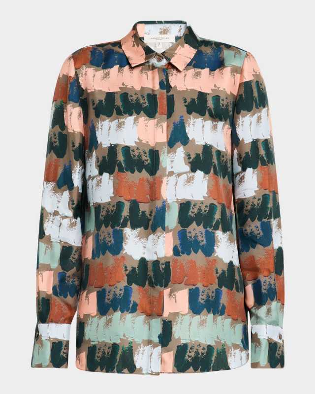 Scottie Paint Stroke-Print Silk Blous